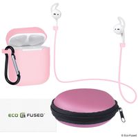 Eco-Fused Accessories Kit Compatible with Apple AirPods - 7in1 - Ear Hooks, Neck Strap, Silicone Sleeve with Carabiner, Protective Storage Case with Zipper and Mesh Pocket, Cleaning Cloth