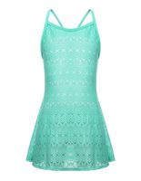 LEINASEN Kids Girl's Beach Crochet Mesh Crossback Swim Cover Up Dress Silver Green