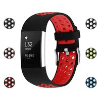 iGK Silicone Replacement Bands Compatible for Fitbit Charge 2, Adjustable Breathable Sport Strap Smartwatch Fitness Wristband with Air Holes Red Small