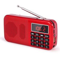 PRUNUS Portable Pocket Mini FM Radio Large Rechargeable Battery Capacity (3000mAh) for Long Playing Time,USB/SD/TF/MP3 Music Player with Flashlight (No Manual Memory Function)(red)