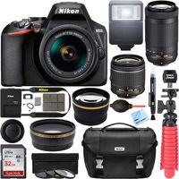 Nikon D3500 DSLR Camera w/AF-P DX 18-55mm VR & 70-300mm Double Zoom Lens Kit Travel Case + Wide Angle & Telephoto Lens + Filter Set 32GB Accessory Bundle