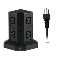 Power Strip Tower, Surge Protector Charging Tower with 8 AC Outlets and 6 Ports USB, Independent Control Switch for Each Floor (Black)