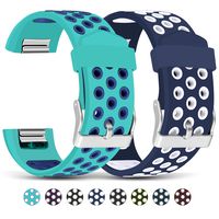 Mosstek Compatible with Fitbit Charge 2 Bands, 2 Pack Breathable Silicone Replacement Sport Bands with Air Holes Compatible Fitbit Charge 2 Smart Watch Fitness Men Women