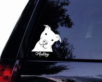 Tshirt Rocket Pitbull Head Tilt Personalized Decal - Cute Pitbull Pit Bull Dog Vinyl Car Decal, Laptop Decal, Car Window Sticker ... (6", White)