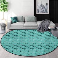 RUGSMAT Cat Modern Machine Washable Round Bath Mat,Black Cats After White Mice Mouse Paws Footprints Tracking Fun Cartoon Pattern Non-Slip Soft Floor Mat Home Decor,Round-51 Inch Seafoam Black White