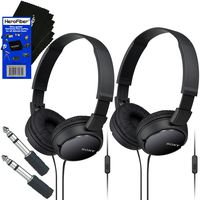 Sony MDRZX110AP ZX Series Extra Bass Smartphone Headset with Mic (Black) + 3.5mm Mini Plug to 1/4 inch Headphone Adapter & HeroFiber Ultra Gentle Cleaning Cloth (2 pack)