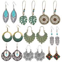 SUNNYOUTH 9 Pairs Vintage Drop Dangle Earrings Statement Bohemian National Style Turquoise Earrings Leaf Owl Long Dangle Earrings for Women Girls