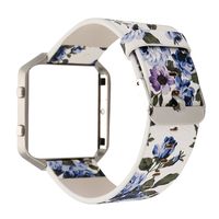 YOSWAN Replacement Band for Fitbit Blaze, Watchband Floral Soft Leather Strap Replacement Watch Band Wristband Bracelet Strap and Frame for Fitbit Blaze (White+Blue)