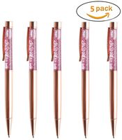 Ballpoint Pens 5 Pcs Rose Gold Metal Pen Refills Bling Dynamic Liquid Sand Pen Black Ink (5Pcs Rose Gold)