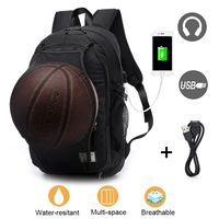 Laptop Backpack for Men Boys, Lightweight Water Resistant College Basketball Backpack with USB Charging Port and Headphone Port, Sports Computer Bag Fits 15.6 inch Notebook and Tablet Black