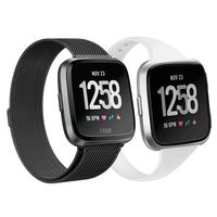 AKALE Metal Bands Compatible with Fitbit Versa/Versa 2/Versa Lite, Stainless Steel Metal Band Mesh Bracelet with Strong Magnet Lock Wristbands Replacement Bands for Women Men-Black + White Large