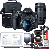 Canon EOS Rebel T7 DSLR Camera with EF18-55mm and EF 75-300mm Double Zoom Kit Bundle with Home Hub with Google Assistant, Battery Pack, 55mm Tulip Lens Hood, 58mm Filter Kit and 32GB Memory Card