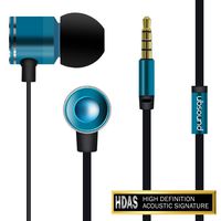 UBSOUND Fighter PRO HD Blue - Aluminum In-Ear Earphones - Remote Control & Microphone - Tangle-free Flat Fire - 2 Year Warranty - Headphones IEM for all smartphones and gaming with Standard 3.5mm Jack