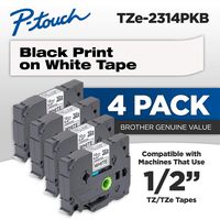 Brother Genuine P-touch, TZe-231 4 Pack Tape (TZE2314PKB) ½"(0.47") x 26.2 ft. (8m) 4-Pack Laminated P-Touch Tape, Black on White, Perfect for Indoor or Outdoor Use, Water Resistant, TZE2314PK, TZE231