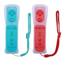 Poulep 2 Packs Gesture Controller with Silicone Case and Wrist Strap for Nintendo wii Wii U Gamepad Console (Red and Blue)