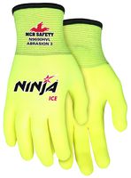 MCR Safety  Ninja Ice Hi-Visibility 15 Gauge Nylon Insulated Cold Weather Gloves, Acrylic Terry Inner, 3/4 HPT Coating, Yellow, 2X-Large, 1-Pair