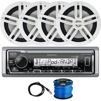 Kenwood Boat/Yacht Marine Digital Media Bluetooth Receiver (No CD Player), 4 x Enrock Marine 2-Way 6.5" Water-Resistant Speakers (White), Radio Antenna, Speaker Wire