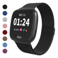 Haloe Metal Replacement Bands for Fitbit Versa/Versa 2/Versa Lite Edition Smart Watch, Stainless Steel Loop Mesh Bracelet Magnetic Wristbands for Women and Men