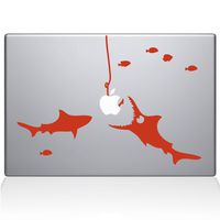 The Decal Guru 0192-MAC-11A-P Shark Party Under The Sea Vinyl Sticker, 11" MacBook Air, Orange