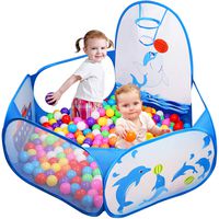 Likorlove Kid Ball Pit with Basketball Hoop 4ft/120cm, 1-6 Years Child Toddler Ball Ocean Pool Tent with Zippered Storage Bag for Boys Girls (No Smell) Healthy Pop Up Dolphin Play Tent - Blue