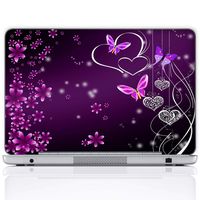 Meffort Inc 17 17.3 Inch Laptop Notebook Skin Sticker Cover Art Decal (Included 2 Wrist pad) - Purple Butterfly Heart
