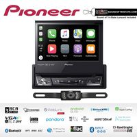 Pioneer AVH-3500NEX Single Din Multimedia Player with 7" flip Out Screen with License Plate Style Backup Camera and Sound of Tri-State Lanyard Bundle