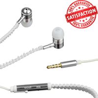 Glow in The Dark Zipper Earbuds with Microphone Headphone Headset (White)