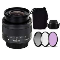 Canon EF-M 15-45mm f/3.5-6.3 is STM Lens w/Replacement Canon EW-53 Lens Hood + Lens Case & 3-Piece Filter Kit (White Box, New)