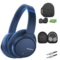 Sony WH-CH700N Wireless Noise Canceling Headphones (Blue) w/Carrying case (with Removable Insert for Larger Headphones) and Audio Cable