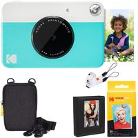 Kodak Printomatic Instant Camera (Blue) Deluxe Bundle + Zink Paper (20 Sheets) + Deluxe Case + Photo Album + Hanging Frames + Comfortable Neck Strap
