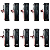 TrendBox Pack of 10pcs 1x18650 3.7V Black Plastic Battery Storage Case Holder Clip Type with 6" Two Wire Spring Lead Flat Tip Single Li-ion Battery DIY