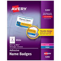 Avery 5395 Adhesive Name Badge Labels, Rectangular, White, Box of 400