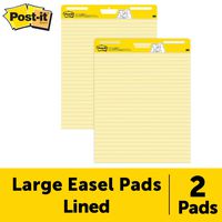 Post-it Super Sticky Easel Pad, 25 x 30 Inches, 30 Sheets/Pad, 2 Pads (561), Yellow Lined Premium Self Stick Flip Chart Paper, Super Sticking Power