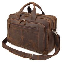 Augus Business Travel Briefcase Genuine Leather Duffel Bags for Men Laptop Bag fits 15.6 inches Laptop (Dark brown)