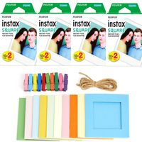 4X Fujifilm Instax Square Instant Film (80 Exposures) + Hanging Photo Frames for Square Film Assorted Colors - Deluxe Accessory Bundle