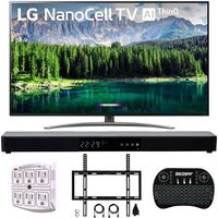LG 55SM8600PUA 55" 4K HDR Smart LED NanoCell TV w/AI ThinQ 2019 Model with Home Theater 31" Soundbar, Wireless Backlit Keyboard, Flat Wall Mount Kit & SurgePro 6-Outlet Surge Adapter
