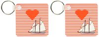3dRose Nautical Red Stripes With Sailboat n Heart - Key Chains, 2.25 x 4.5 inches, set of 2 (kc_100629_1)
