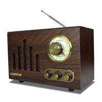 LoopTone FM AM Radio Retro Wood Radio with Bluetooth Play Mp3 and Antenna Built in Speaker for Kitchen Living Room Office (Coffee)