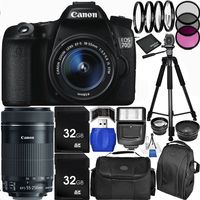 Canon EOS 70D DSLR Camera Bundle with 18-55mm f/3.5-5.6 IS STM Lens & EF-S 55-250mm f/4-5.6 IS STM Lens, Carrying Case and Accessory Kit (29 Items)