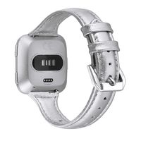 bayite Bands Compatible with Fitbit Versa 2 / Fitbit Versa Lite/Fitbit Versa, Slim Genuine Leather Band Replacement Accessories Strap Women (Silver, 5.3" - 7.8")