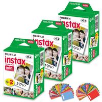 FujiFilm Instax Mini Instant Film 3 Pack (3 x 20) Total of 60 Sheets + 120 Assorted Colorful Mini Photo Stickers - Compatible with FujiFilm Instax Mini 9, Mini 8, Mini 25, Mini 90, Fuji SP-1, SP-2