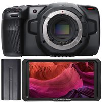 Blackmagic Design Pocket Cinema Camera 6K with Feelworld Master MA5 5 inch Camera Field Monitor, and Starter Bundle