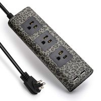 Surge Protector Power Strip 9.8ft Extension Cord 3 Outlet 2 USB Adjustable Voltage 110-240V Fire-Retardant with Fastening Cable Tie for iPhone iPad Computer Home Office Leopard SUPERDANNY