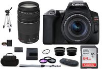 Canon EOS Rebel SL3 DSLR Camera with 18-55mm Lens (Black) + EF 75-300mm f/4-5.6 III USM Lens (USA Warranty) Bundle, Includes: 64GB SDXC Class 10 Memory Card + Full Size Tripod + More