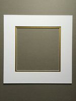 (1) 12x12 Square White and Gold Double Picture Mats with White Core Bevel Cut for 8x8 Pictures