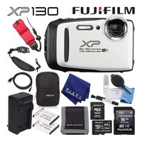 Fujifilm FinePix XP130 Waterproof Digital Camera (White) Advanced Accessory Bundle with 64GB Memory Card + Extra Battery + Battery Charger + Floating Wrist Strap
