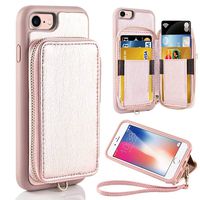 ZVE Case for Apple iPhone 8 and iPhone 7, 4.7 inch, Leather Wallet Case with Credit Card Holder Slot Zipper Wallet Pocket Purse Handbag Wrist Strap Case Cover for Apple iPhone 8/7 - Rose Gold