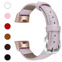 Fitlink Bands Compatible Fitbit Charge 3 / Charge 3 SE for Women Men, Classic Genuine Leather Wristbands with Metal Connectors Replacement Bands Accessories for Fitbit Charge 3, Small and Large, Pink