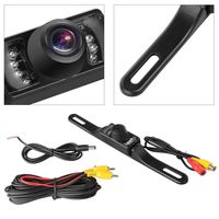 GTP Vehicle Rear View Backup Camera Wide Viewing Angle License Plate Mount Parking Assist Kit - Waterproof High Definition Color with 7 Infrared Night Vision LED