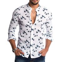 Men's Printed Shirts,LuluZanm Sales! Male Fashion Turn-Down Button Long Sleeve Blouse Beach Hawaii Casual Tops White
